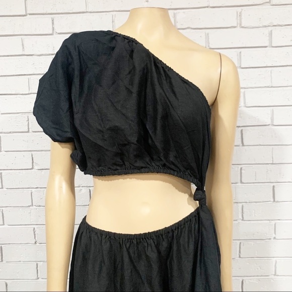 Farm Rio One-Shoulder Asymmetric Cutout Dress in Black - Size Large - Picture 4 of 11